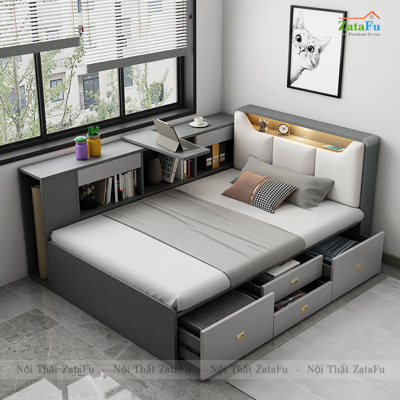Giường ngủ đa năng kết hợp kệ sách bàn xoay GG-31