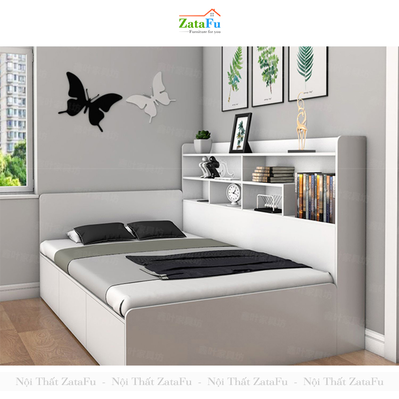 Giường ngủ gỗ 2 người có kệ sách trang trí GG-01