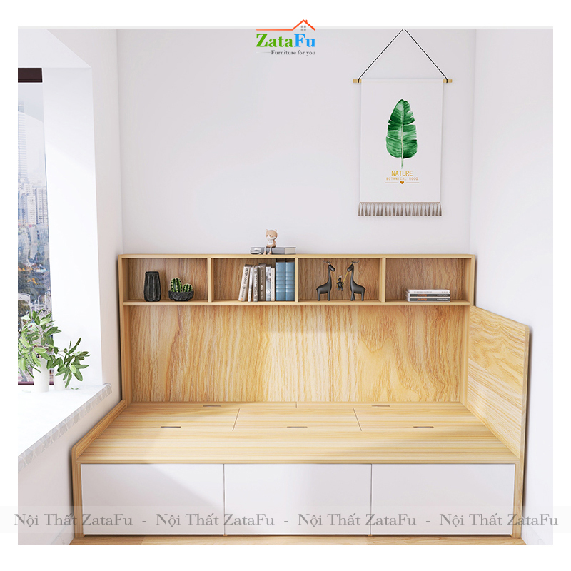 Giường ngủ kèm kệ trang trí và hộc kéo đơn giản GG-15