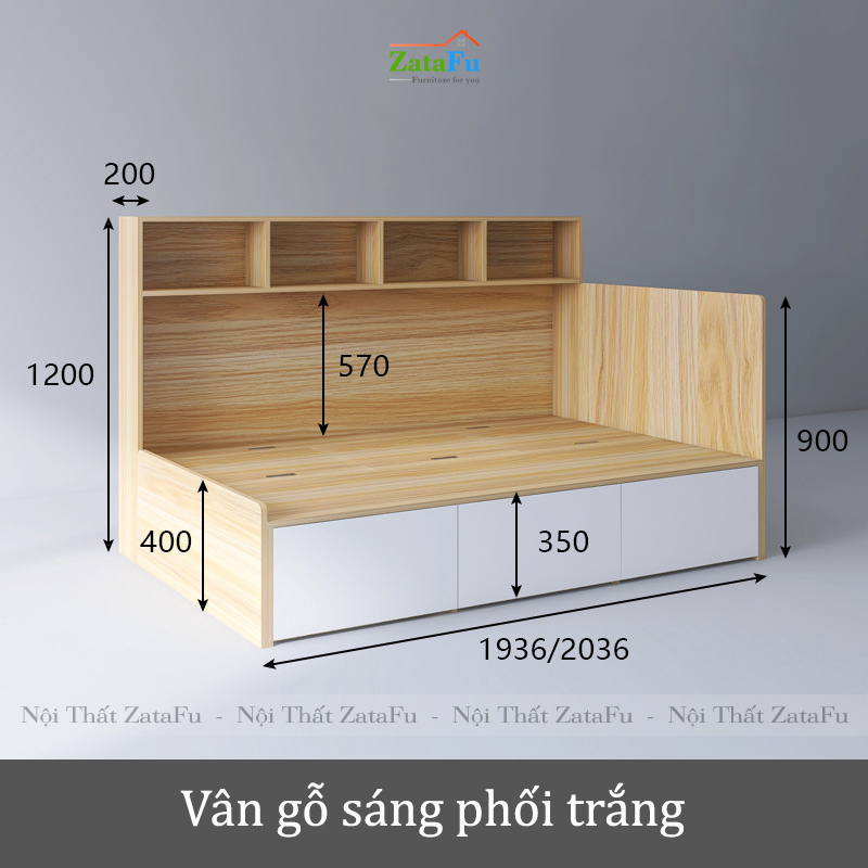 Giường ngủ kèm kệ trang trí và hộc kéo đơn giản GG-15