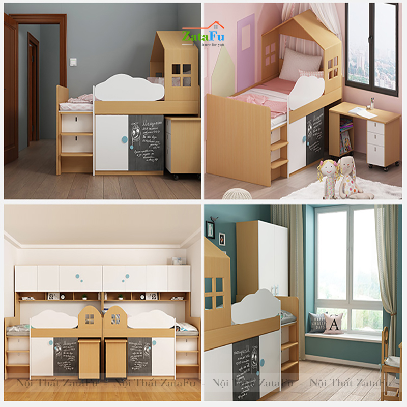 Giường ngủ cho bé kèm tủ quần áo và kệ GG-04