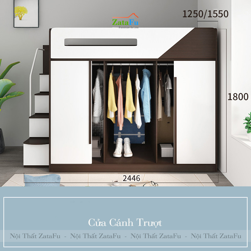 Giường tầng đôi 2 người tích hợp không gian tủ quần áo GG-08