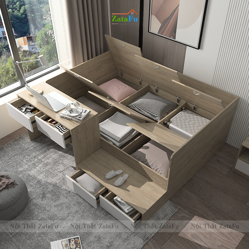 Giường gỗ kết hợp sáng tạo cho phòng ngủ hiện đại GG-33