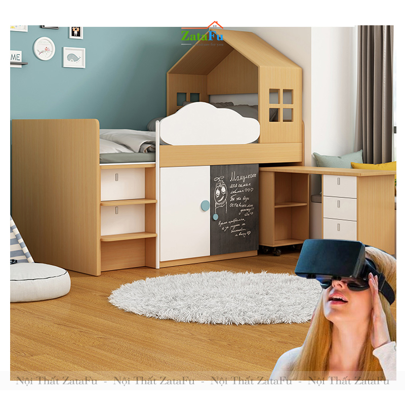 Giường ngủ cho bé kèm tủ quần áo và kệ GG-04