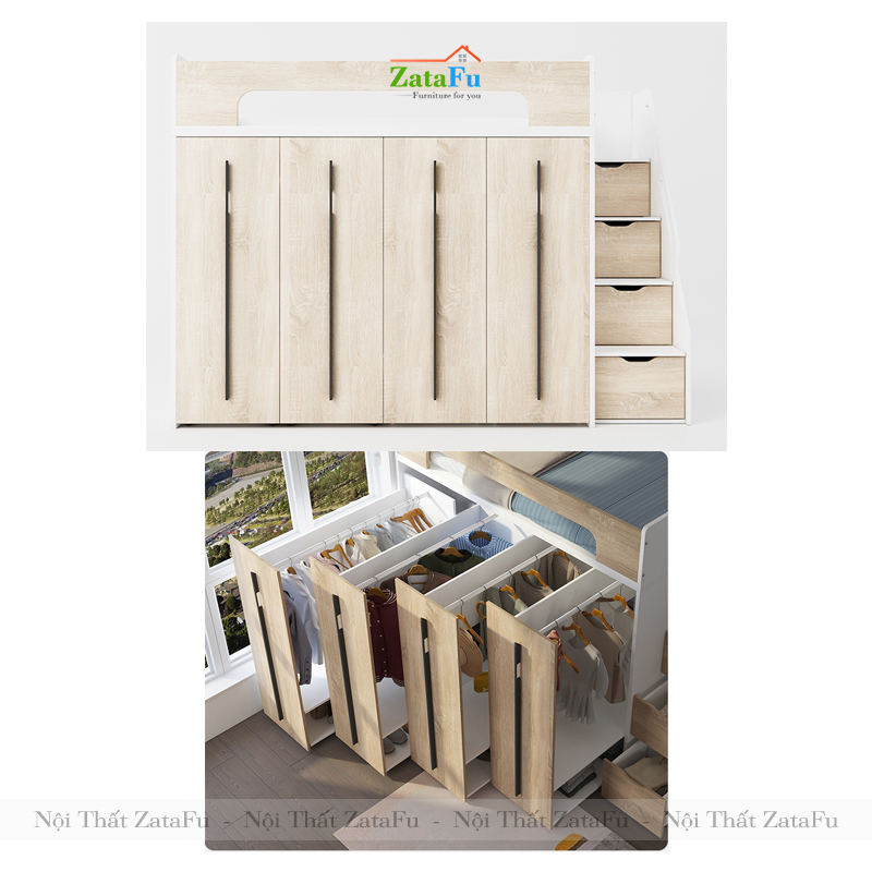 Giường tầng cho trẻ tích hợp tủ quần áo và ngăn đựng sách GG-07