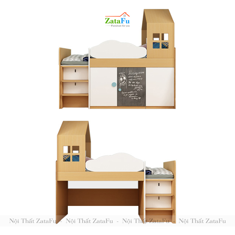 Giường ngủ cho bé kèm tủ quần áo và kệ GG-04