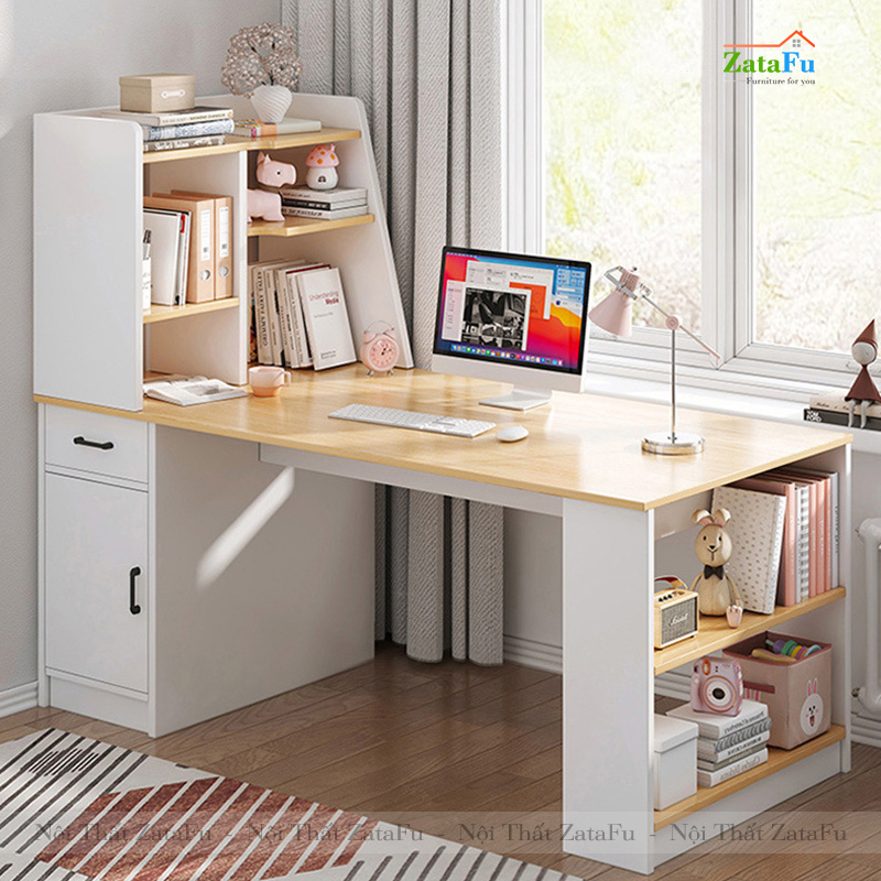 Bàn làm việc gỗ hiện đại cao cấp kèm kệ sách BLV-29