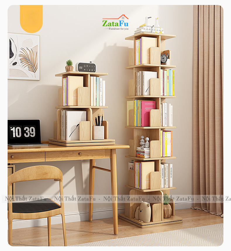 Kệ Đựng Sách Xoay 360 Độ Kệ Gỗ Trang Trí Sách Vở Kệ Xoay Cho Bé KTT-143 ZataFu
