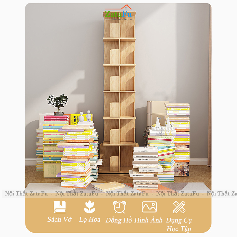 Kệ Đựng Sách Xoay 360 Độ Kệ Gỗ Trang Trí Sách Vở Kệ Xoay Cho Bé KTT-143 ZataFu