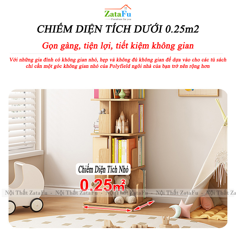 Kệ Đựng Sách Xoay 360 Độ Kệ Gỗ Trang Trí Sách Vở Kệ Xoay Cho Bé KTT-143 ZataFu