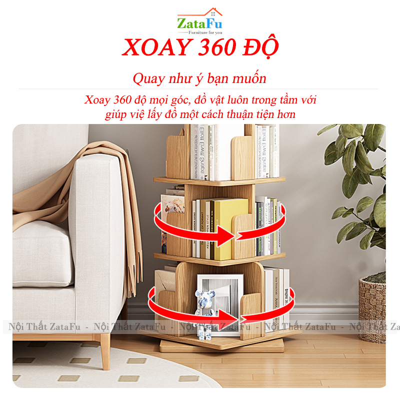 Kệ Đựng Sách Xoay 360 Độ Kệ Gỗ Trang Trí Sách Vở Kệ Xoay Cho Bé KTT-143 ZataFu