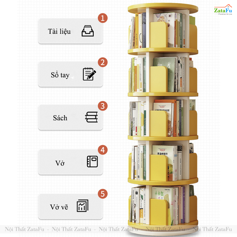 Kệ Đựng Sách Xoay 360 Độ Kệ Gỗ Trang Trí Xoay Cho Bé KTT-135 ZataFu