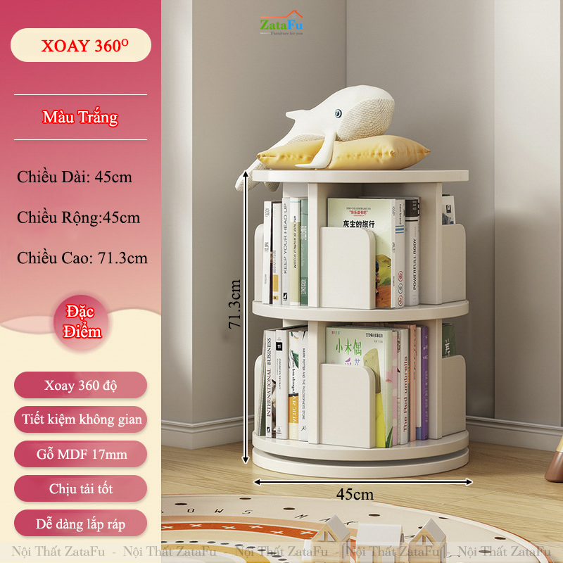 Kệ Đựng Sách Xoay 360 Độ Kệ Gỗ Trang Trí Xoay Cho Bé KTT-135 ZataFu
