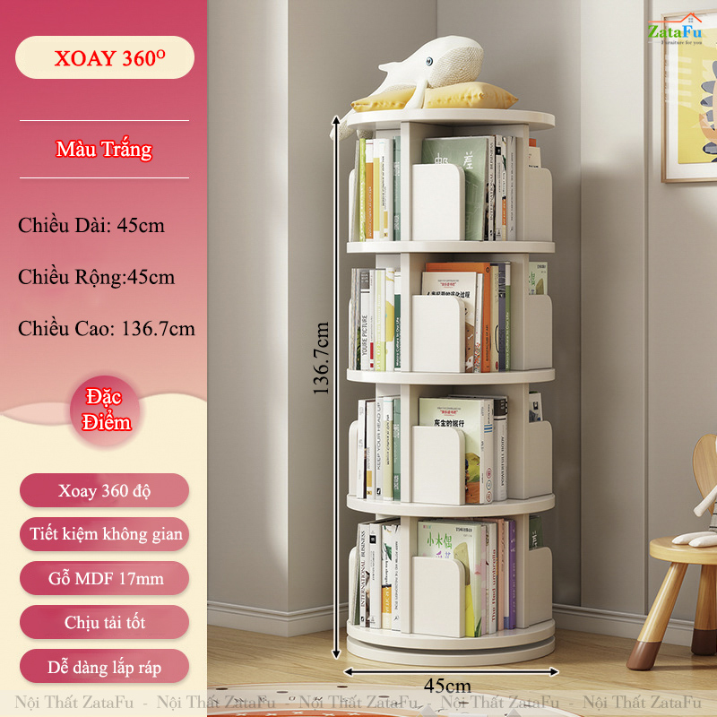Kệ Đựng Sách Xoay 360 Độ Kệ Gỗ Trang Trí Xoay Cho Bé KTT-135 ZataFu