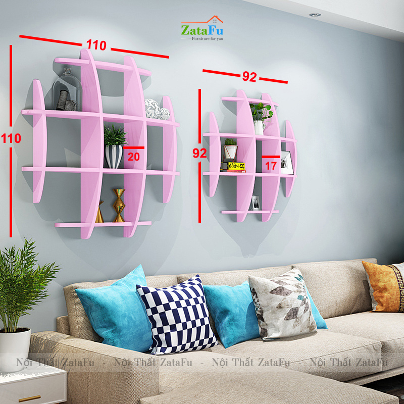 Kệ decor gắn tường sáng tạo hình tròn caro đan chéo KTT-105