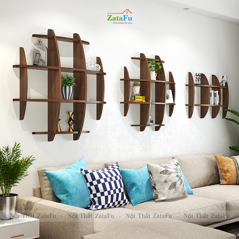 Kệ decor gắn tường sáng tạo hình tròn caro đan chéo KTT-105