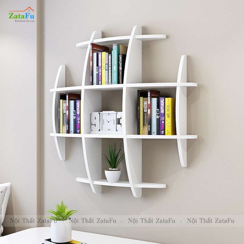 Kệ decor gắn tường sáng tạo hình tròn caro đan chéo KTT-105