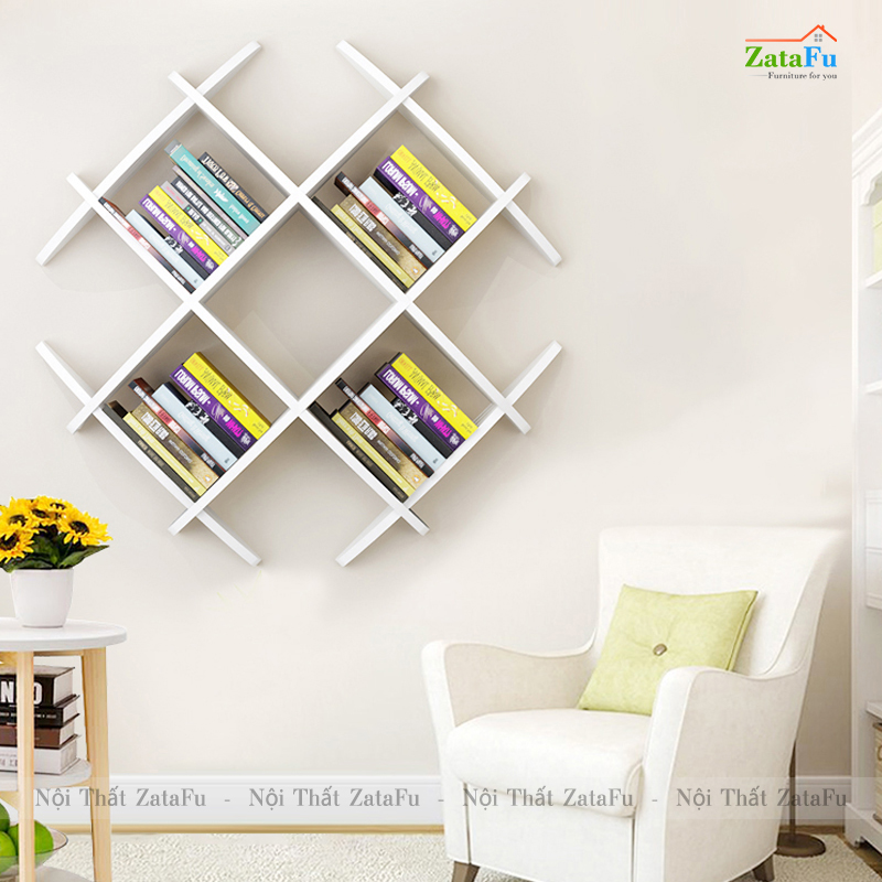 Kệ decor gắn tường sáng tạo hình tròn caro đan chéo KTT-105