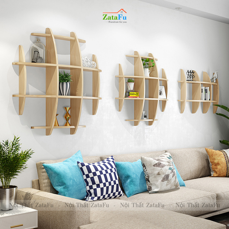Kệ decor gắn tường sáng tạo hình tròn caro đan chéo KTT-105