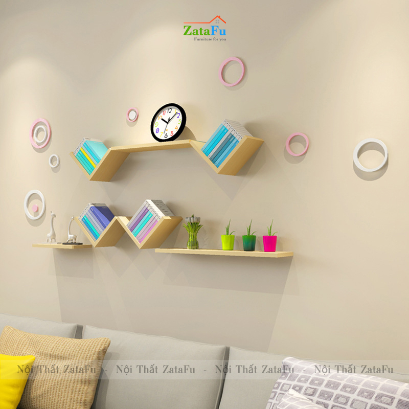 Kệ gỗ treo tường kệ sách decor đa dạng phân loại độc đáo KTT-107