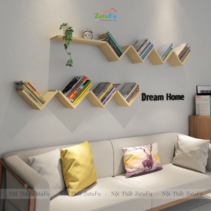Kệ gỗ treo tường kệ sách decor đa dạng phân loại độc đáo KTT-107