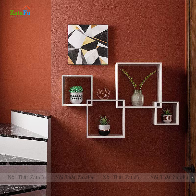 Kệ decor gắn tường ô vuông lồng ghép ấn tượng KTT-121