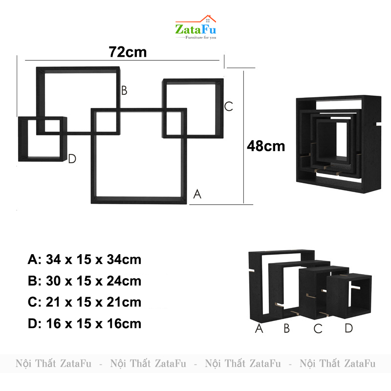 Kệ decor gắn tường ô vuông lồng ghép ấn tượng KTT-121