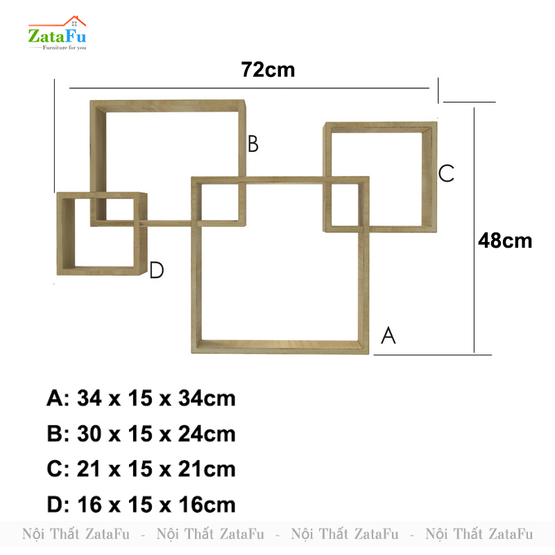 Kệ decor gắn tường ô vuông lồng ghép ấn tượng KTT-121