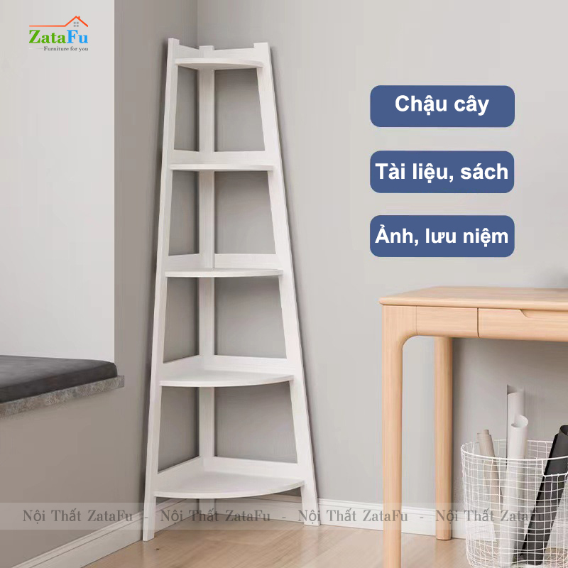 Kệ gỗ góc tường trang trí 5 tầng thiết kế hình quạt KTT-108