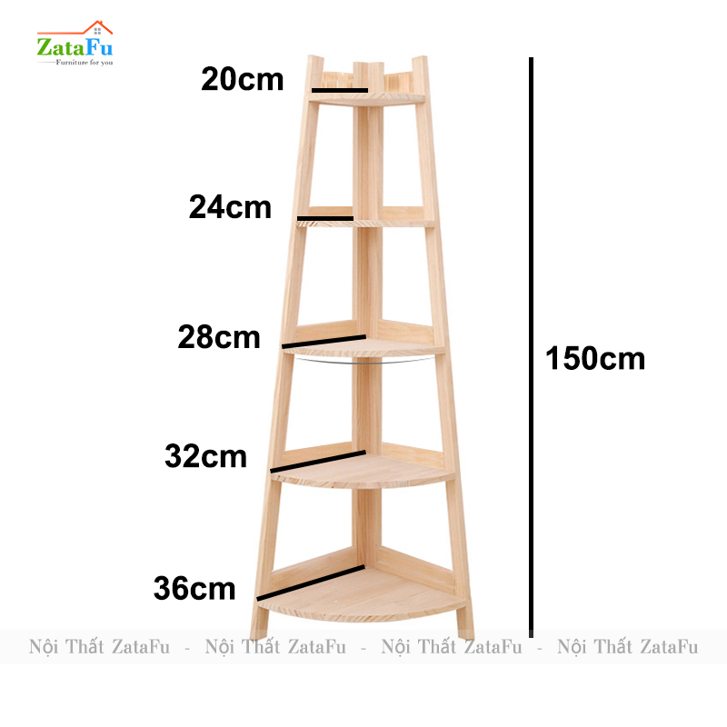 Kệ gỗ góc tường trang trí 5 tầng thiết kế hình quạt KTT-108