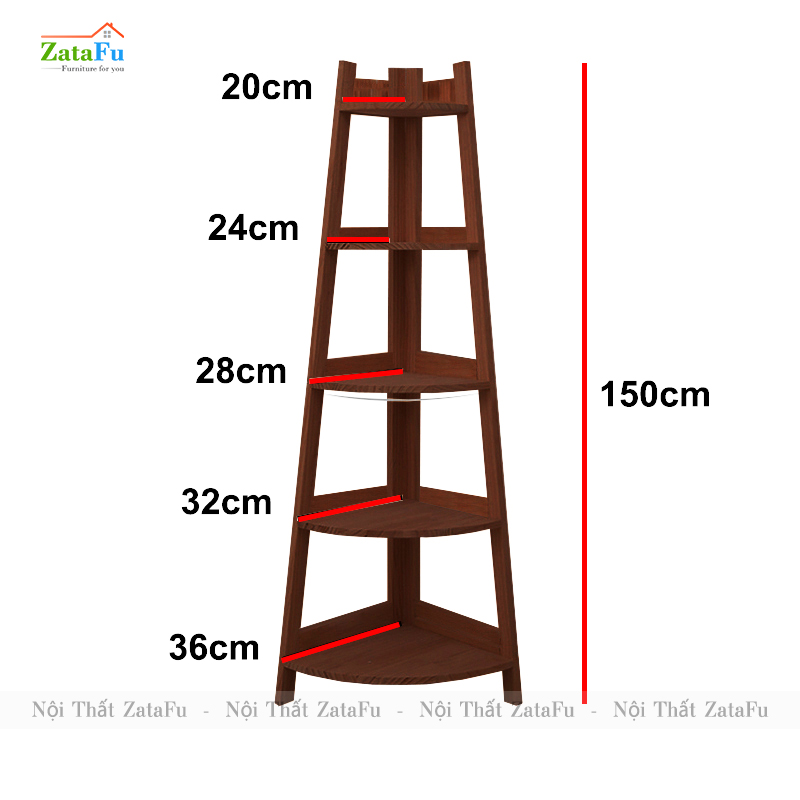 Kệ gỗ góc tường trang trí 5 tầng thiết kế hình quạt KTT-108