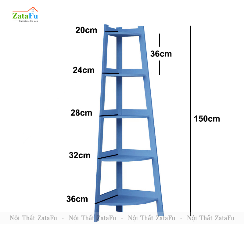 Kệ gỗ góc tường trang trí 5 tầng thiết kế hình quạt KTT-108