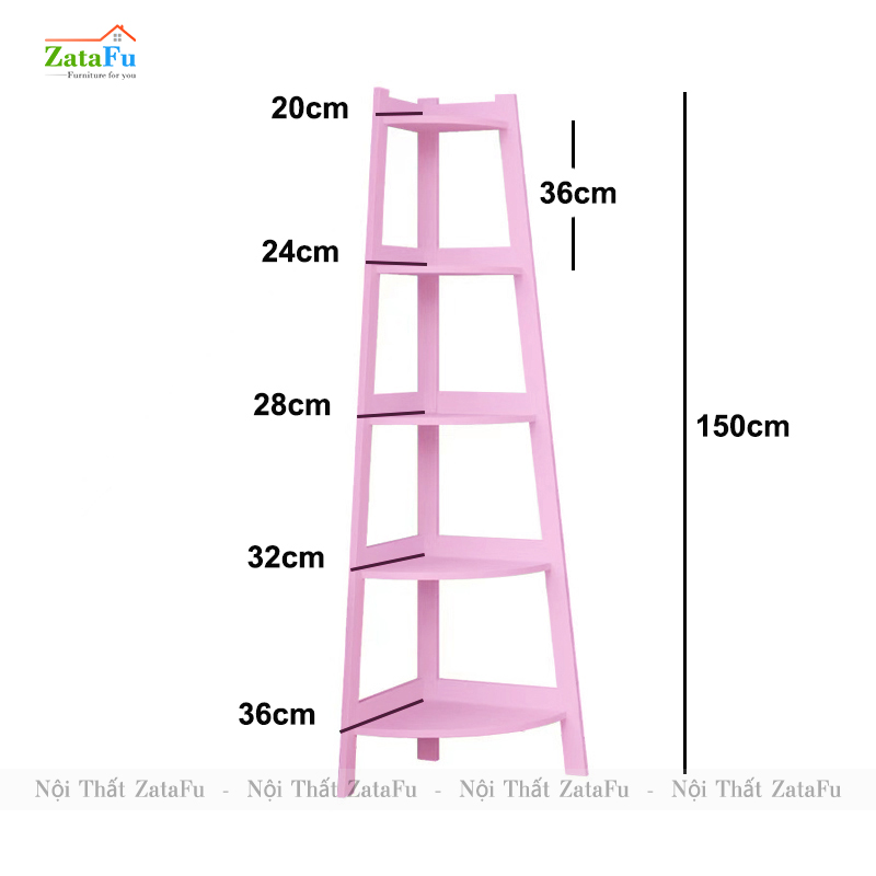 Kệ gỗ góc tường trang trí 5 tầng thiết kế hình quạt KTT-108
