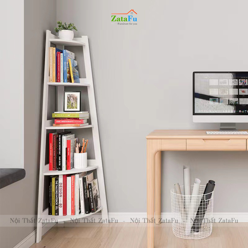 Kệ gỗ góc tường trang trí 5 tầng thiết kế hình quạt KTT-108