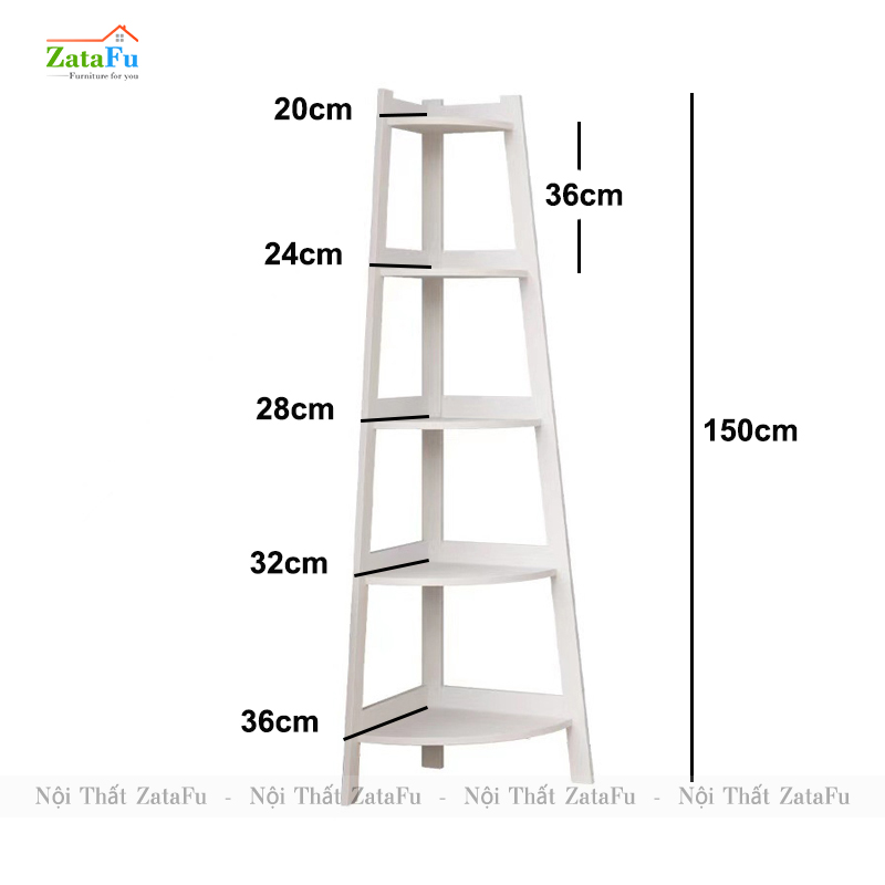 Kệ gỗ góc tường trang trí 5 tầng thiết kế hình quạt KTT-108