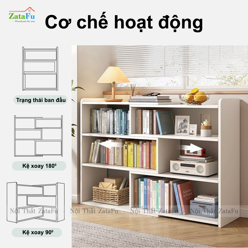 Kệ sách gỗ xoay gấp gọn hiện đại cho phòng ngủ của bé KTT-61