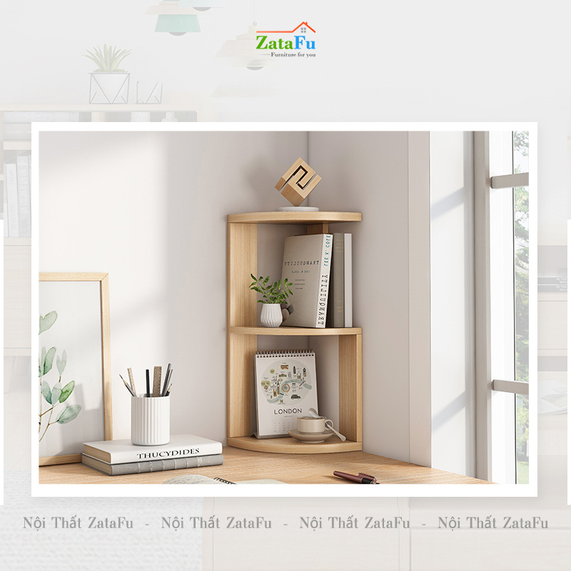 Kệ Sách Gỗ Góc Tường Trang Trí Decor Để Bàn Làm Việc KTT-119