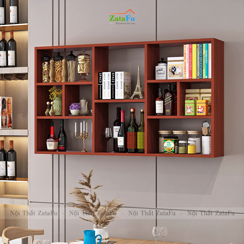 Kệ sách gắn tường trang trí phân ô phong cách KTT-124