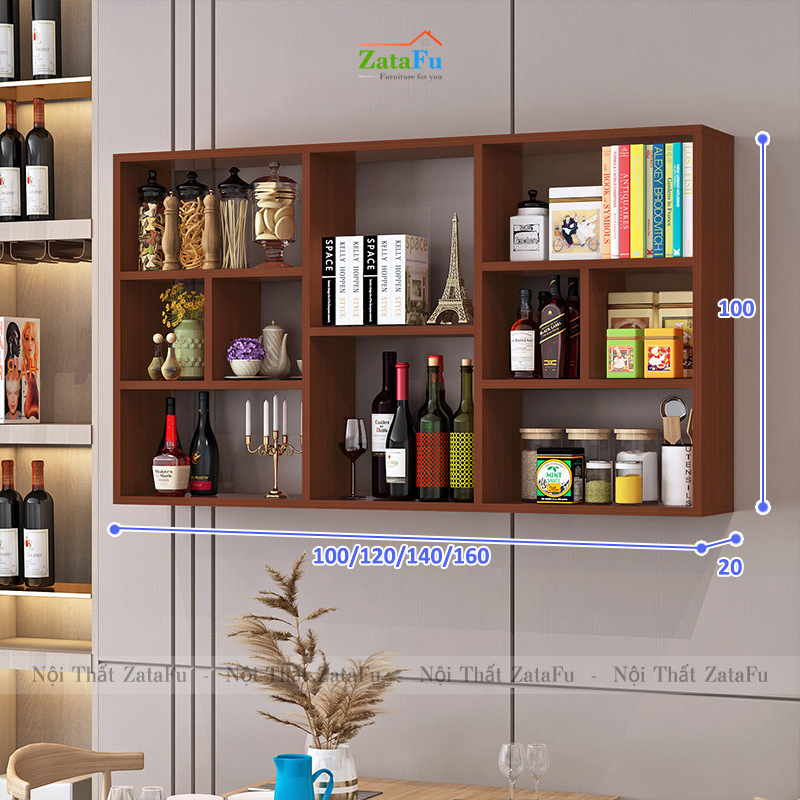 Kệ sách gắn tường trang trí phân ô phong cách KTT-124