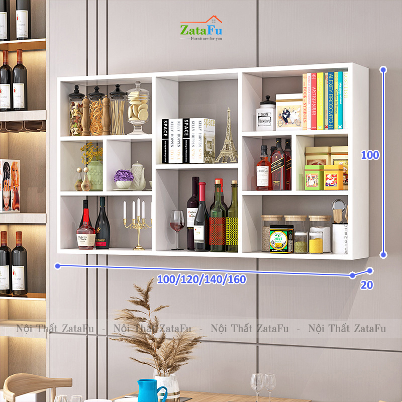 Kệ sách gắn tường trang trí phân ô phong cách KTT-124