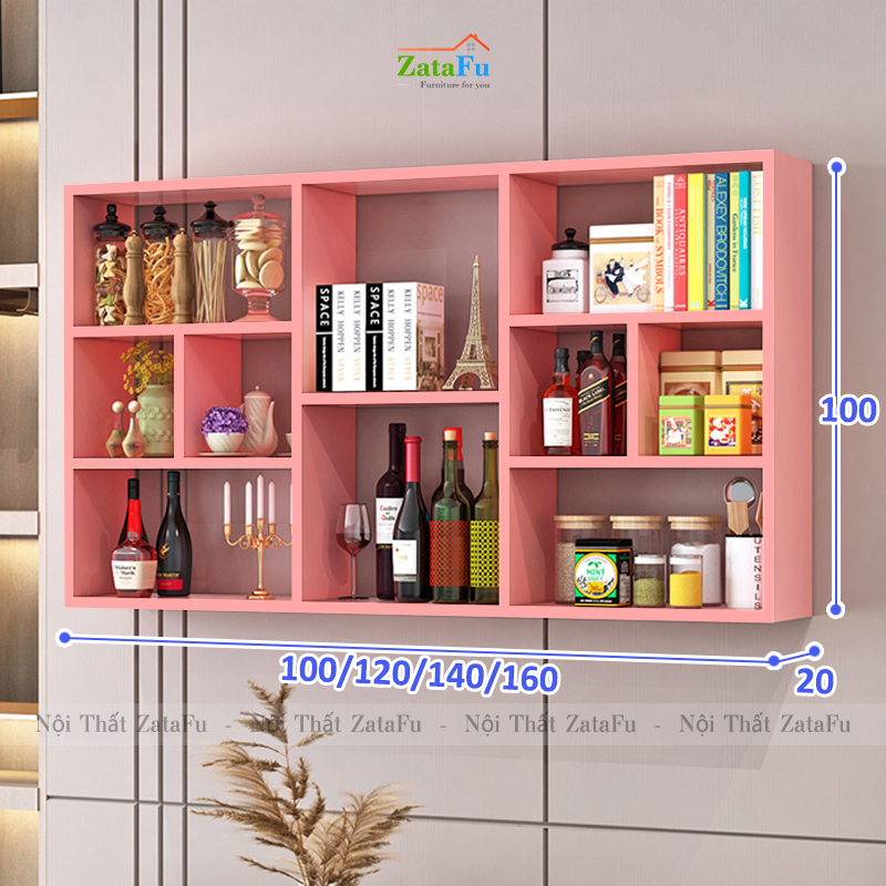 Kệ sách gắn tường trang trí phân ô phong cách KTT-124