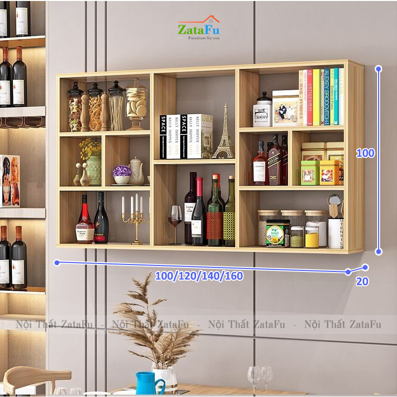 Kệ sách gắn tường trang trí phân ô phong cách KTT-124