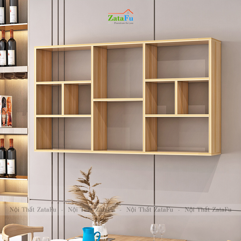 Kệ sách gắn tường trang trí phân ô phong cách KTT-124