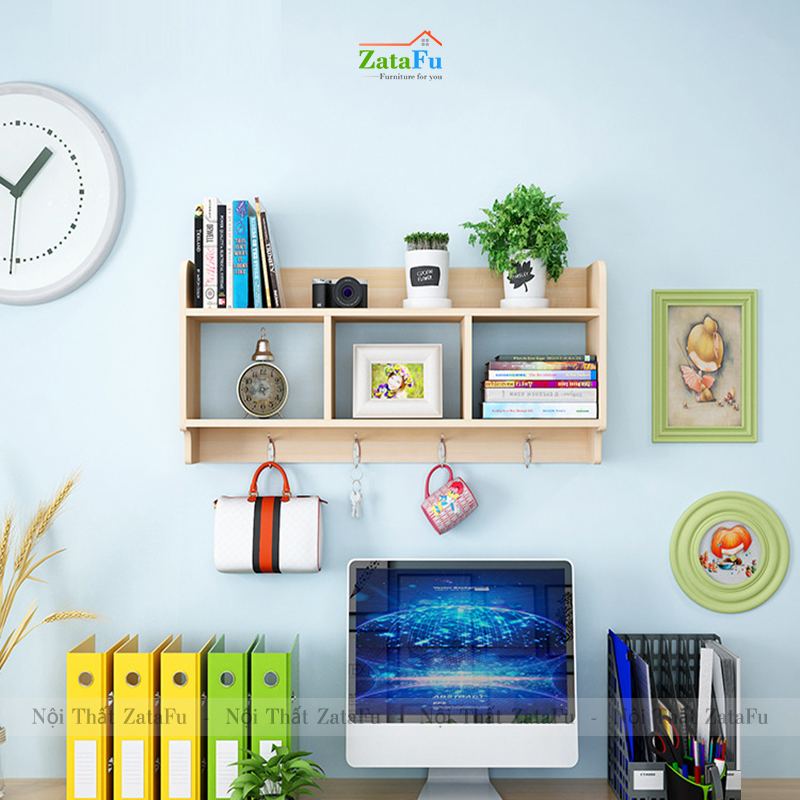 Kệ sách, kệ trang trí, kệ móc đồ treo tường đa năng KTT-82