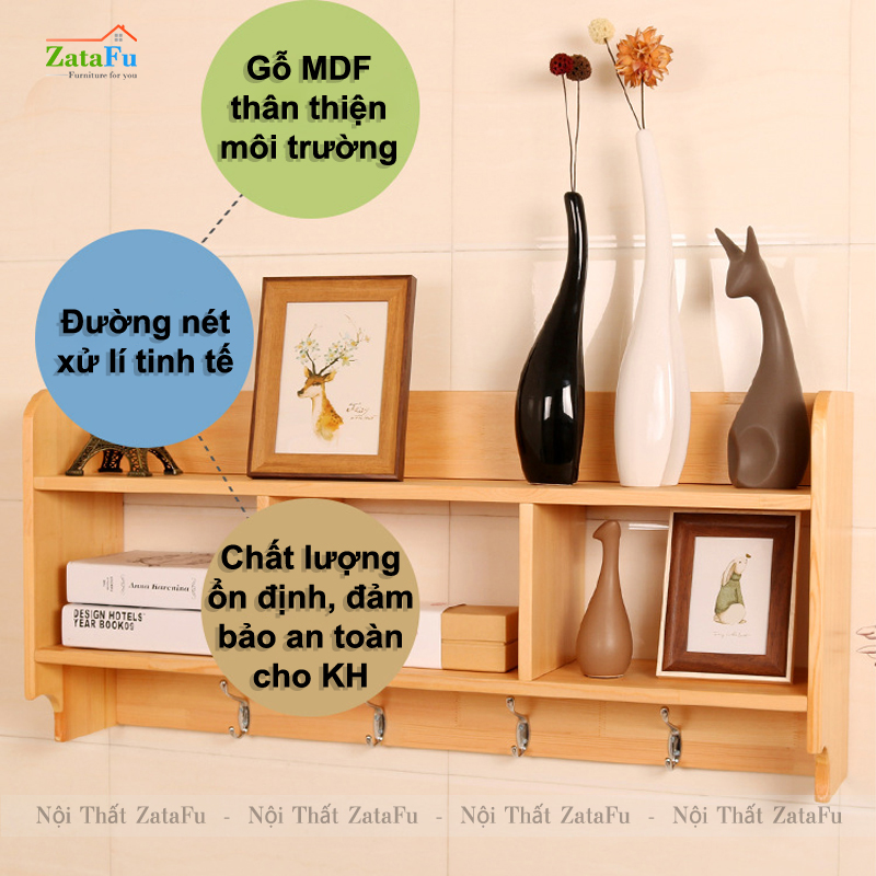 Kệ sách, kệ trang trí, kệ móc đồ treo tường đa năng KTT-82