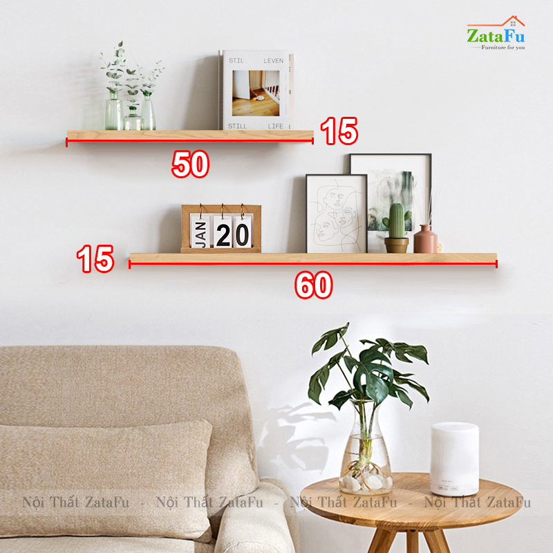 Kệ treo tường gỗ decor phòng ván rộng 15cm nhiều kích thước mẫu 3 KTT-95