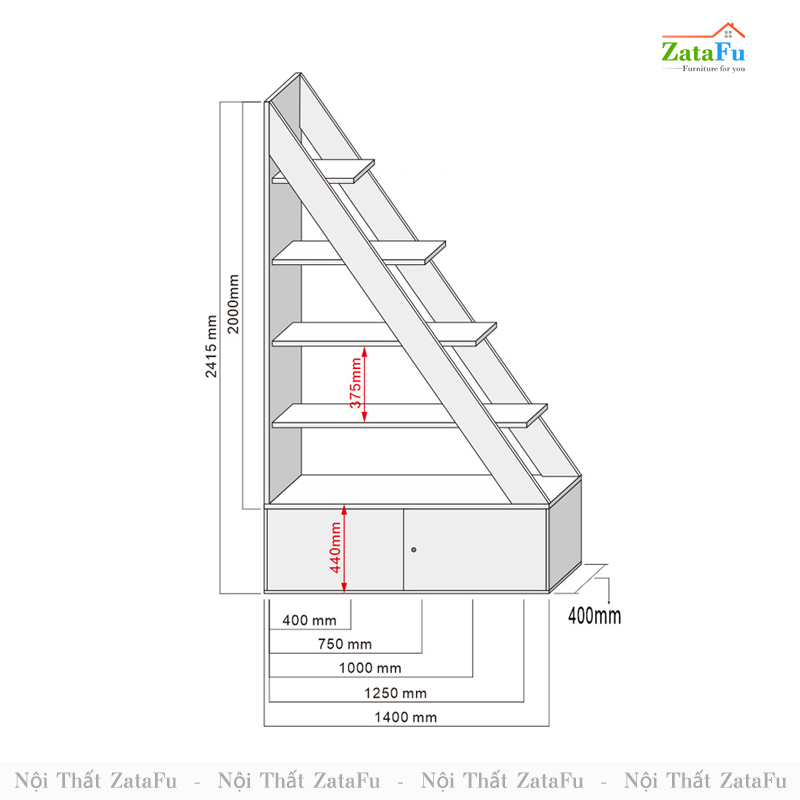 Kệ Sách Ngăn Phòng Khách, Kệ Trang Trí Showroom Hình Tam Giác KTT-40