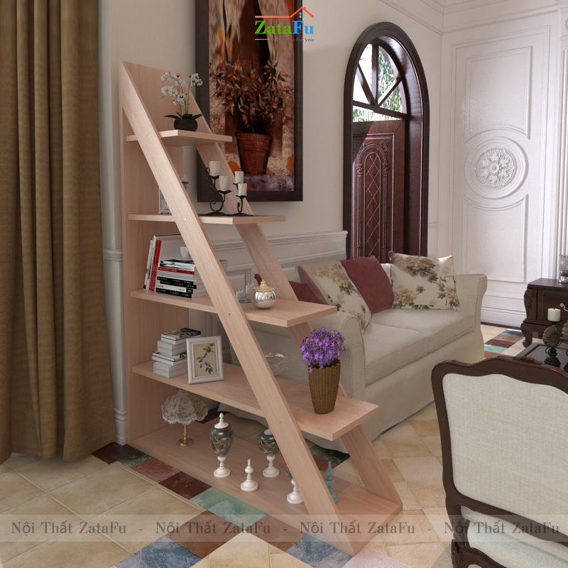 Kệ Sách Ngăn Phòng Khách, Kệ Trang Trí Showroom Hình Tam Giác KTT-40