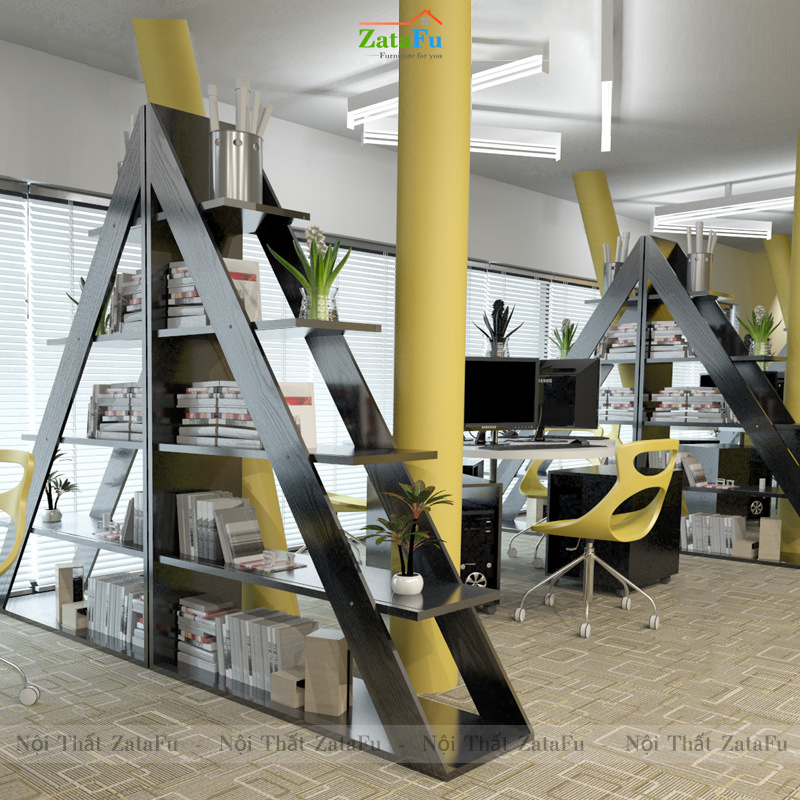 Kệ Sách Ngăn Phòng Khách, Kệ Trang Trí Showroom Hình Tam Giác KTT-40