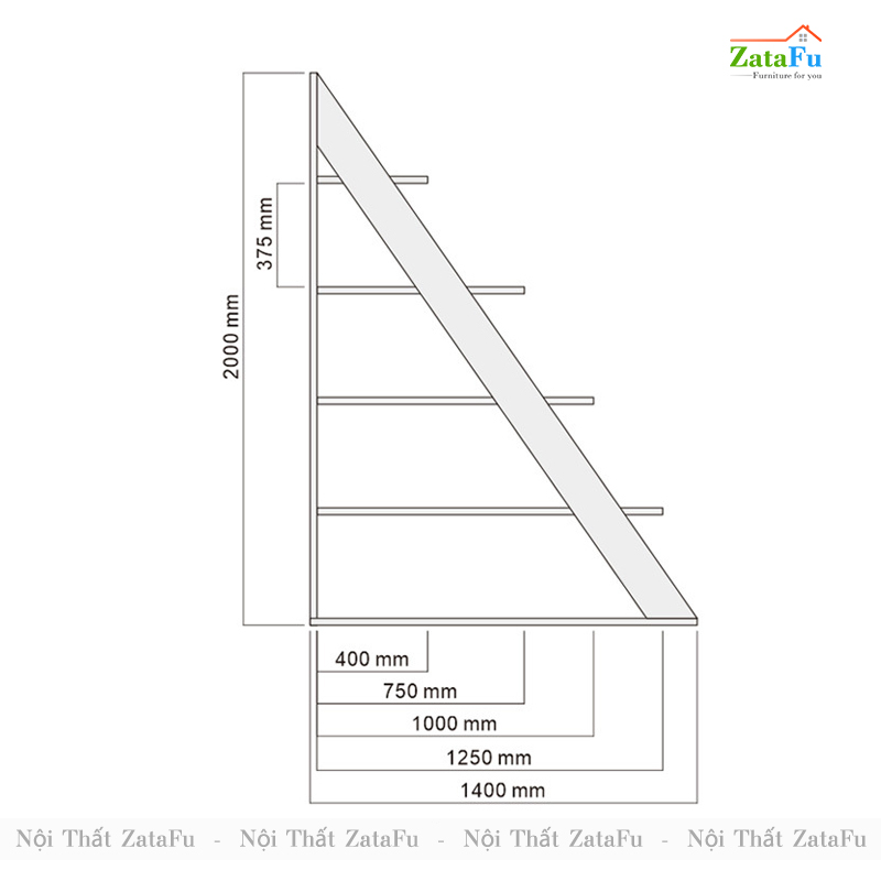 Kệ Sách Ngăn Phòng Khách, Kệ Trang Trí Showroom Hình Tam Giác KTT-40